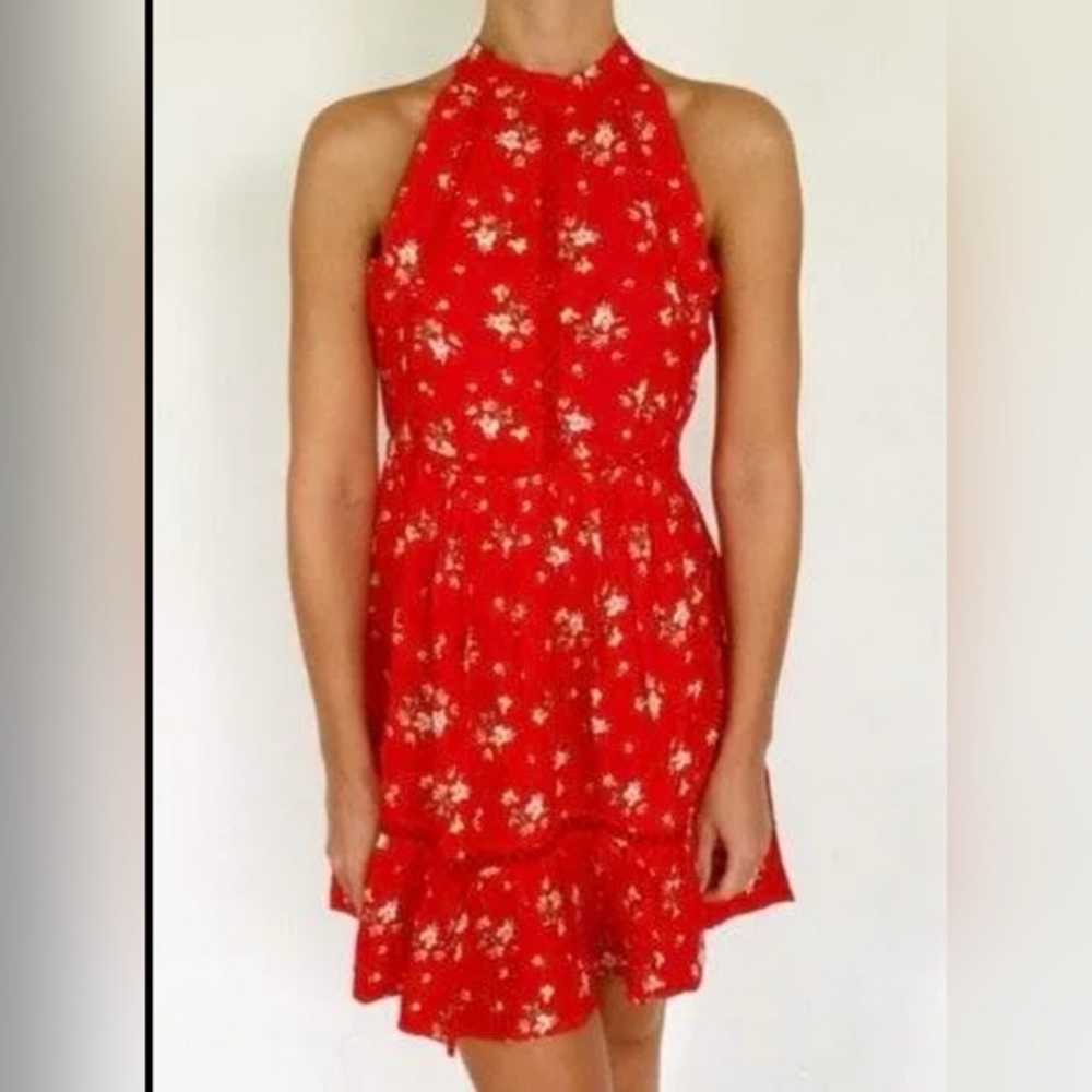 Sunday Mi Amor Floral Backless Halter Dress Coral Size Medium